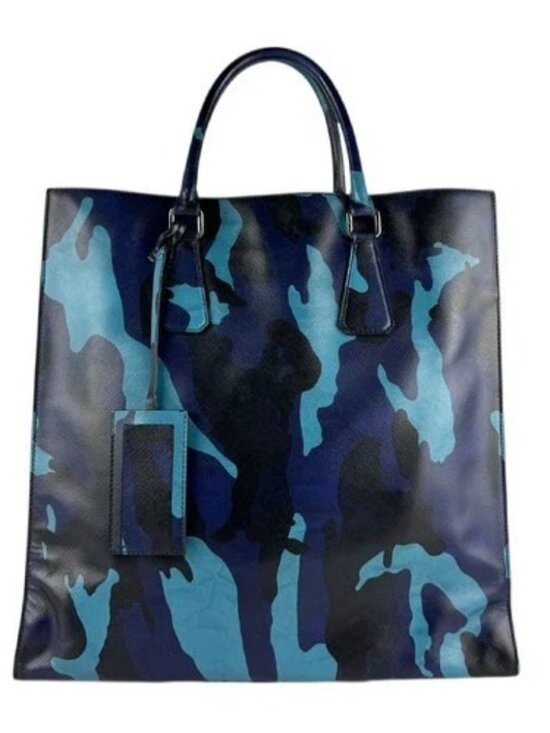 Prada Handbags - Auth PRADA Camouflage Shoulder Bag Handbag Blue/Navy Leather/Silvertone - z7341